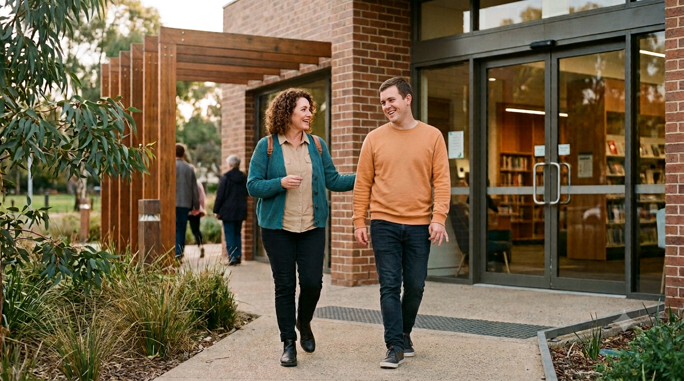 Support worker accompanying an NDIS participant to a community activity