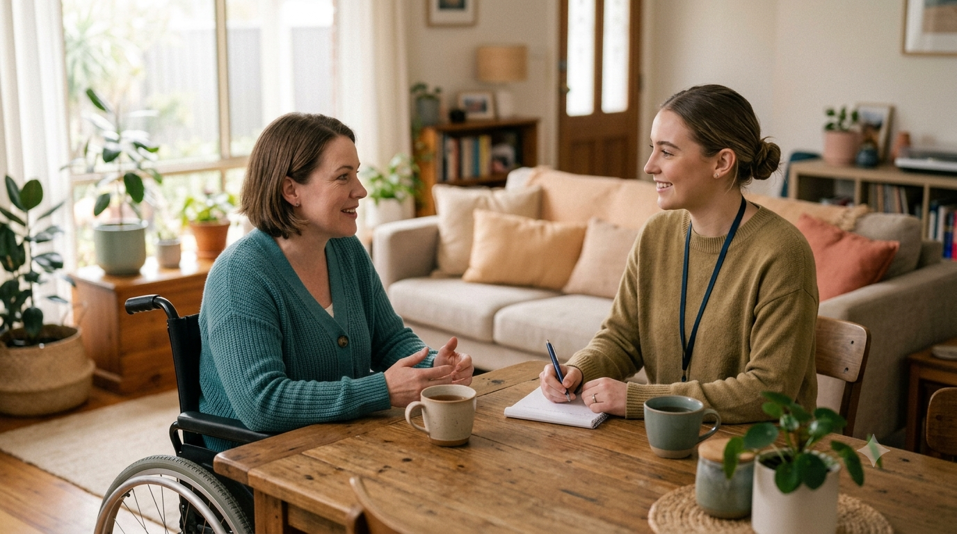 NDIS participant meeting with a potential support provider to discuss their needs