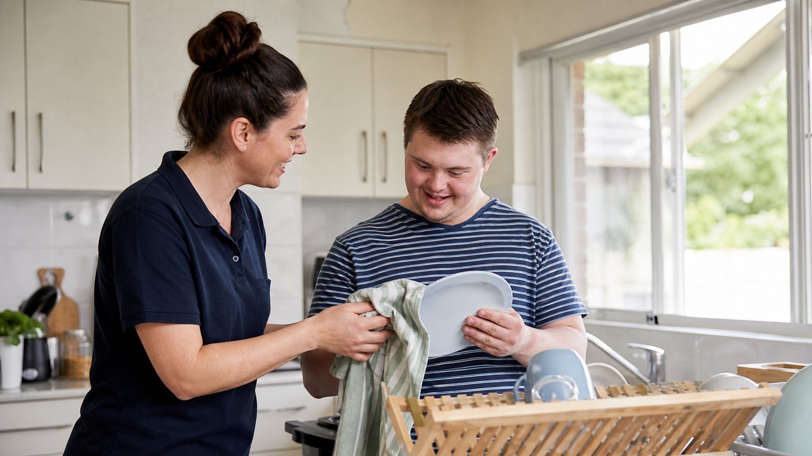 NDIS support worker assisting a participant with household tasks at home in Melbourne