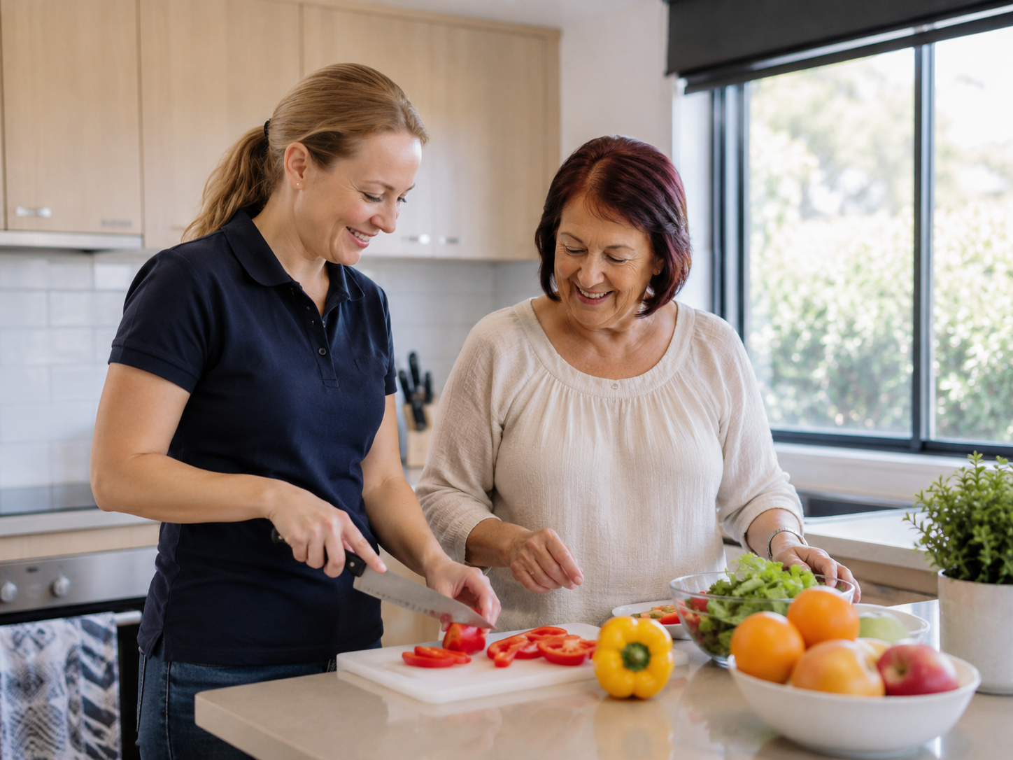 NDIS support worker assisting with meal preparation as part of Daily Life Assistance