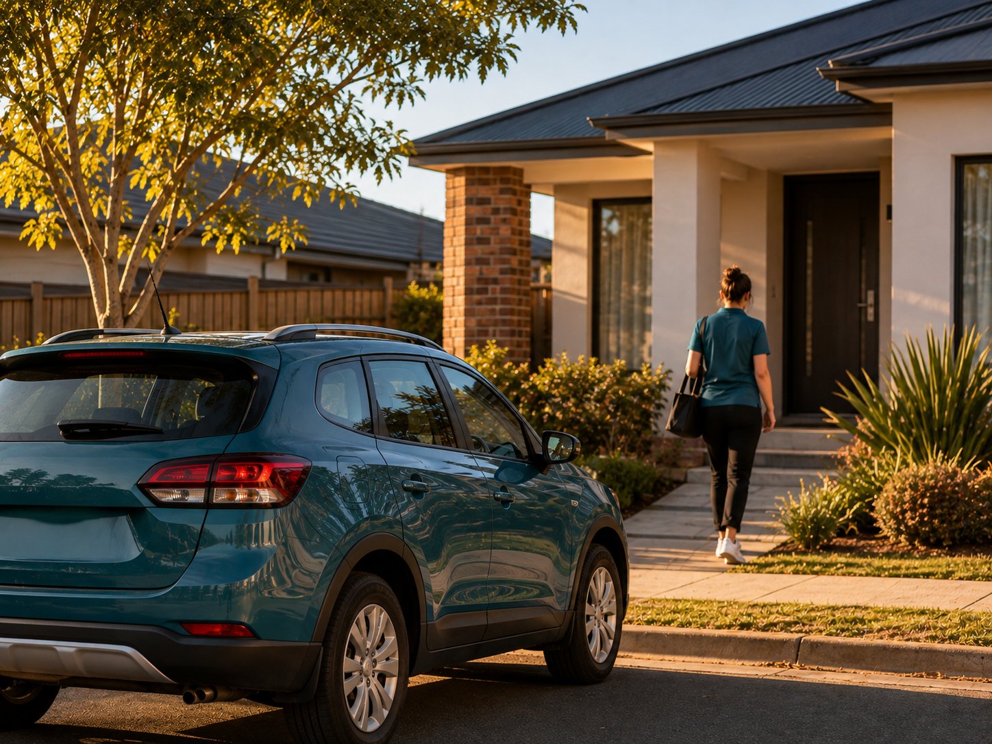Support worker's car parked outside a Melbourne home, representing NDIS travel charges for support visits