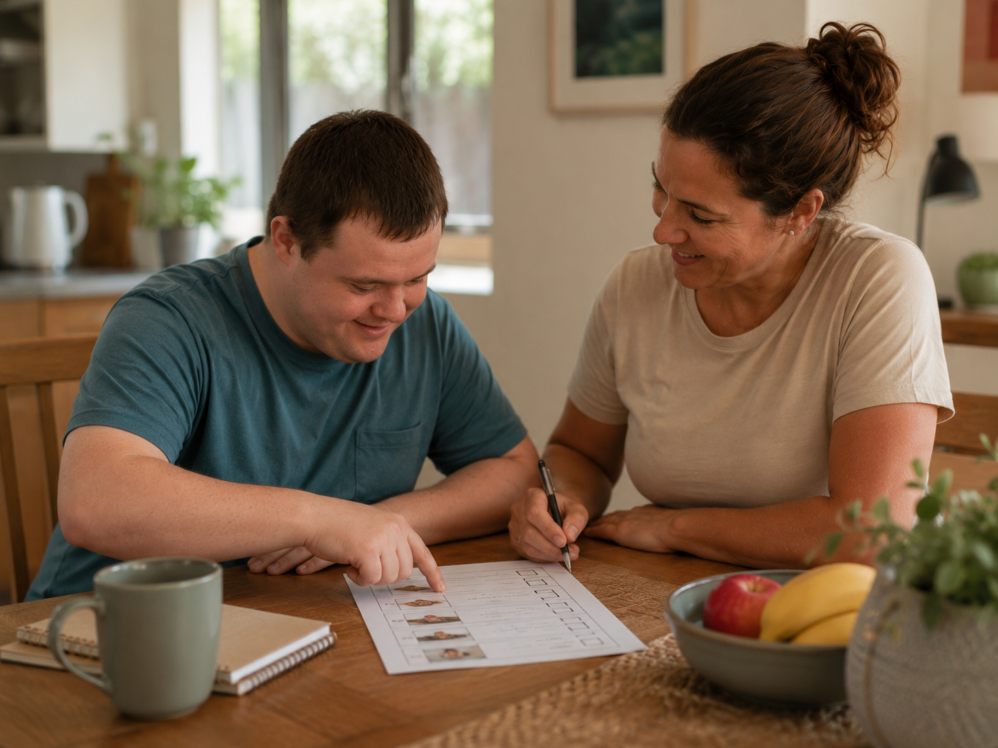 Support worker and participant maintaining a consistent daily routine together