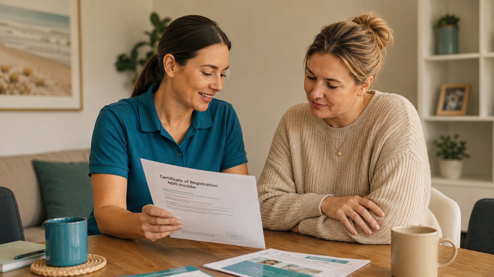 NDIS support worker explaining registration status to a participant in Melbourne